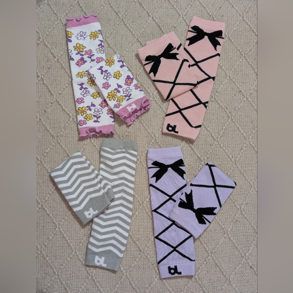 Kids Patterned Leg Warmers Set - Pink, Purple, Gray